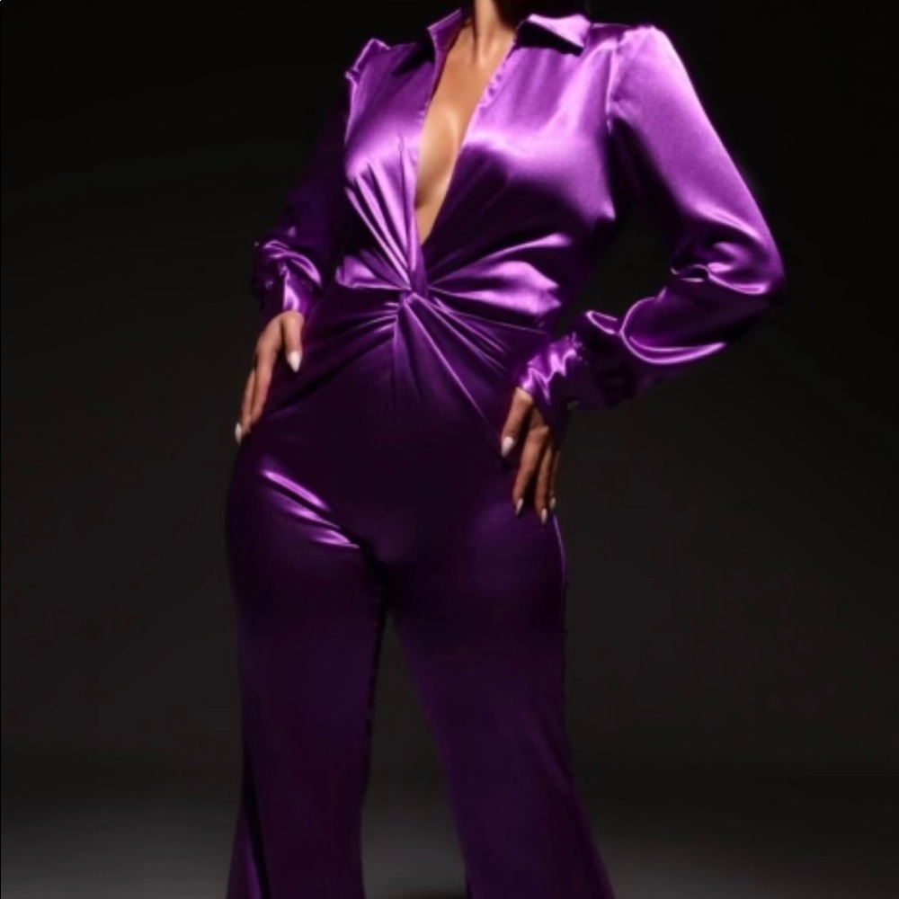 Violet Satin Longe Sleeve Jumpsuit